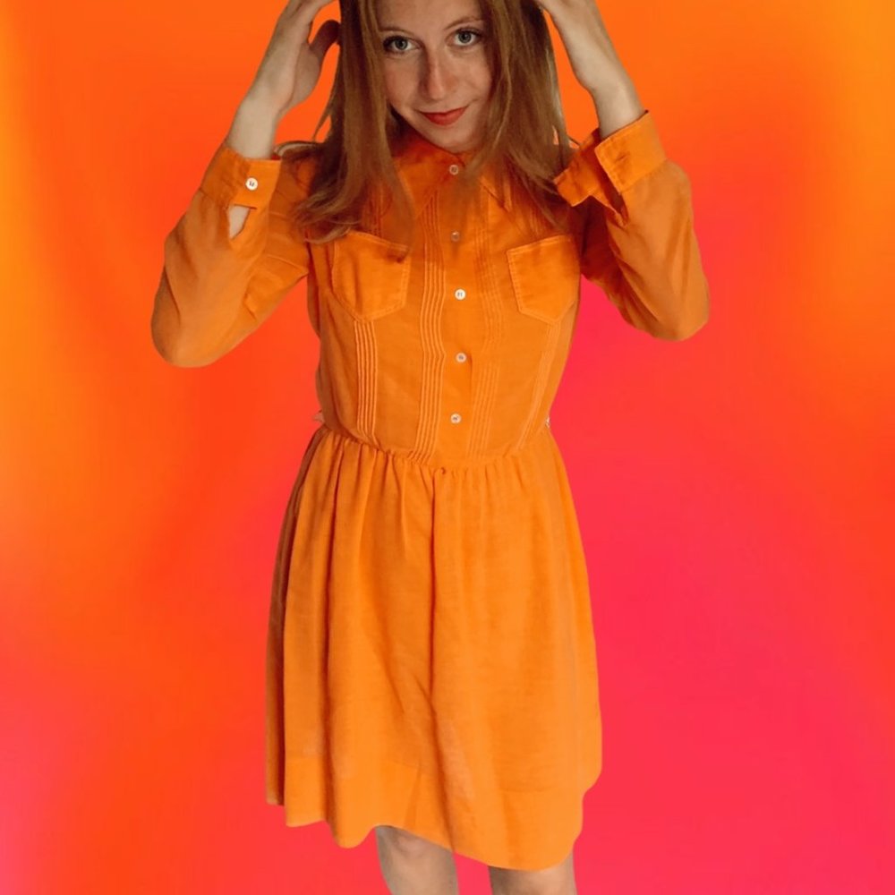 🧡 long sleeve collared 60s/70s dress 🧡